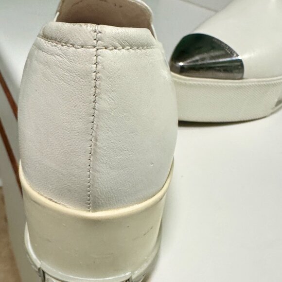 Miu Miu White Leather Metal Cap Toe Platform Slip On Sneakers - Picture 6 of 6